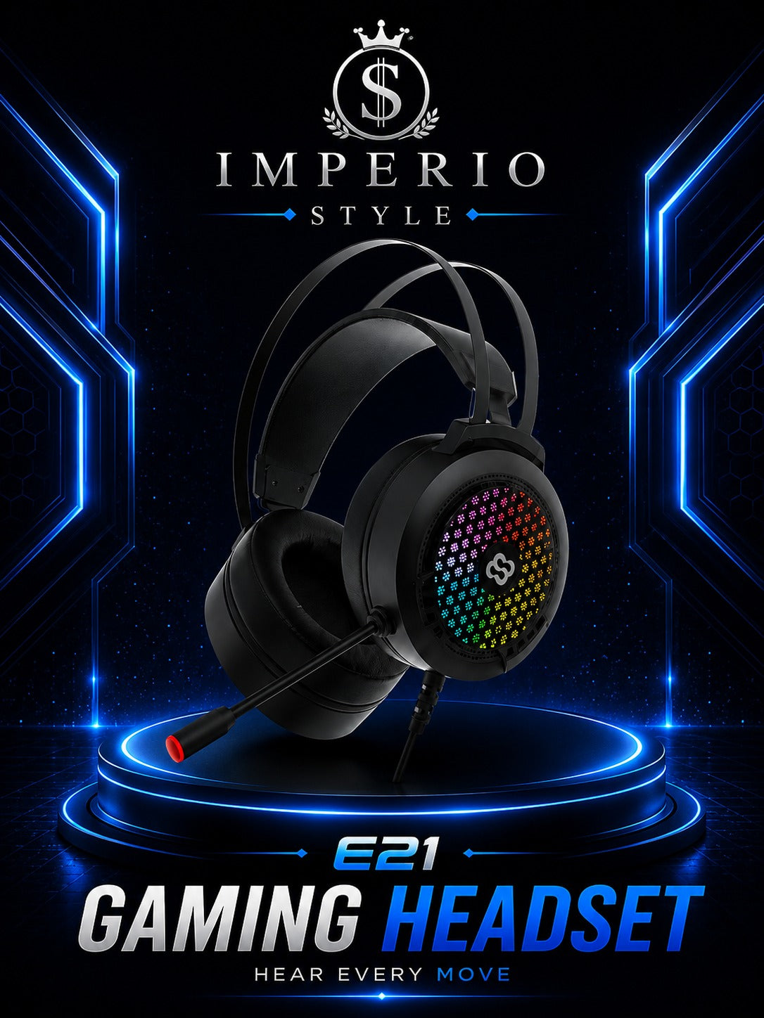 E21 Gaming Headphones – Stereo Sound, Noise-Isolating Mic & RGB Lighting