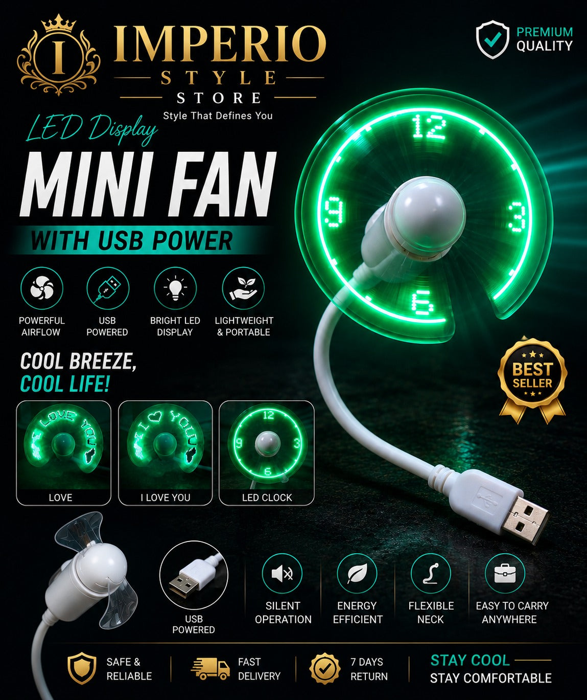 🌬️ USB Clock Fan for Laptop & PC – Flexible Mini Cooling Fan