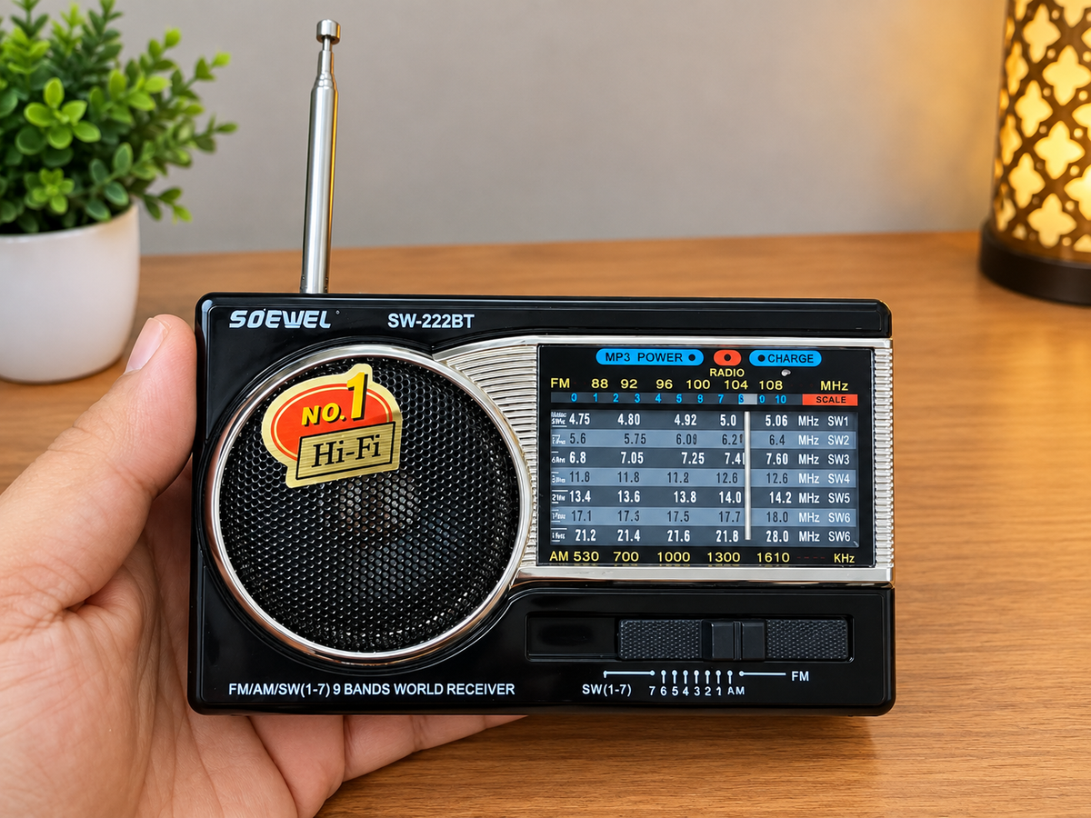 SOEWEL SW-222BT Portable Fm Radio – FM/AM/SW 1-7 Bands, Bluetooth ,USB & TF Card Music Player