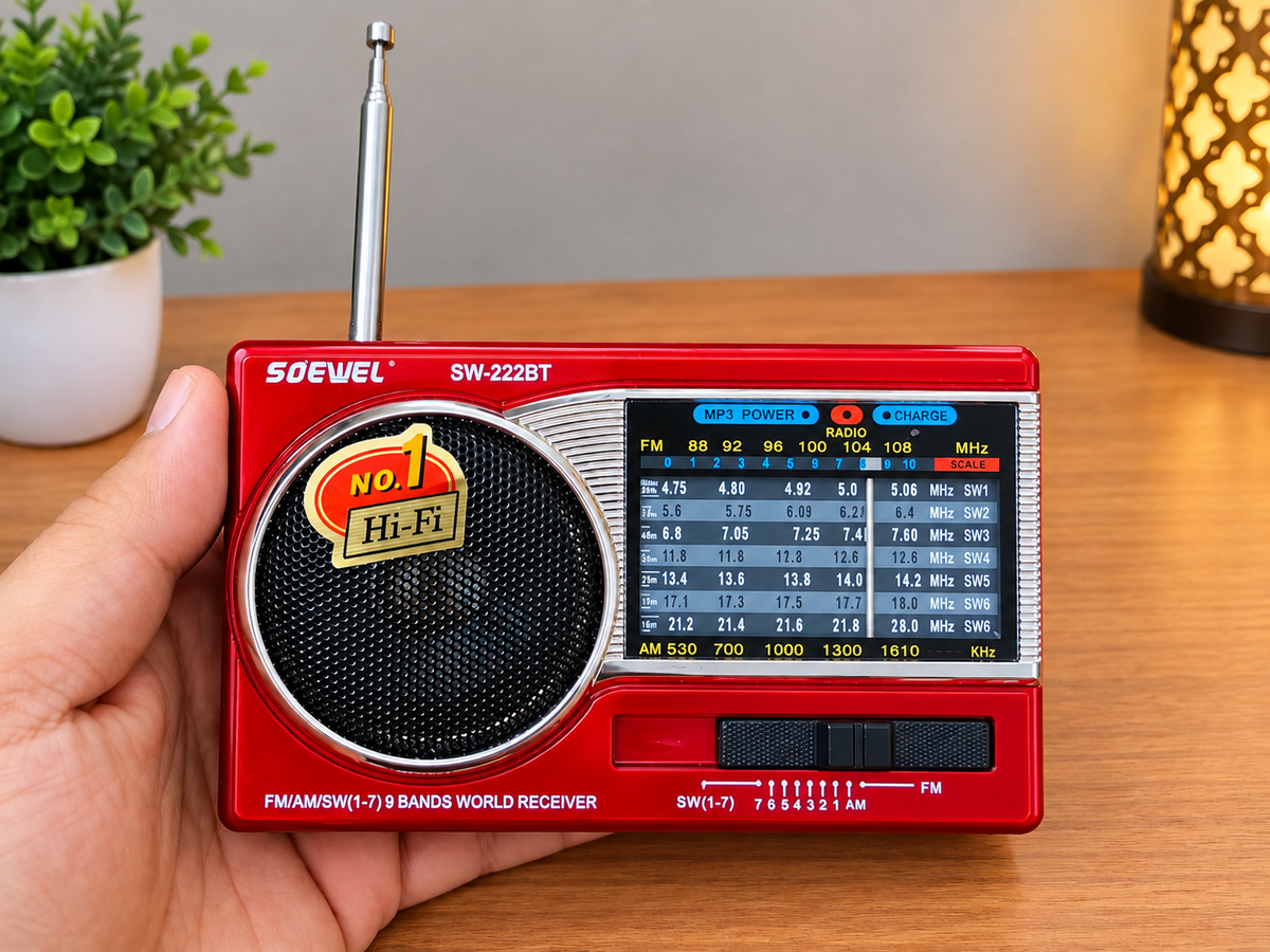 SOEWEL SW-222BT Portable Fm Radio – FM/AM/SW 1-7 Bands, Bluetooth ,USB & TF Card Music Player