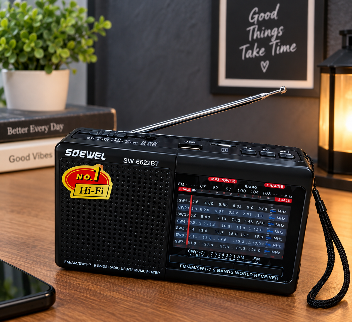 SOEWEL SW-222BT Portable Fm Radio – FM/AM/SW 1-7 Bands, Bluetooth ,USB & TF Card Music Player