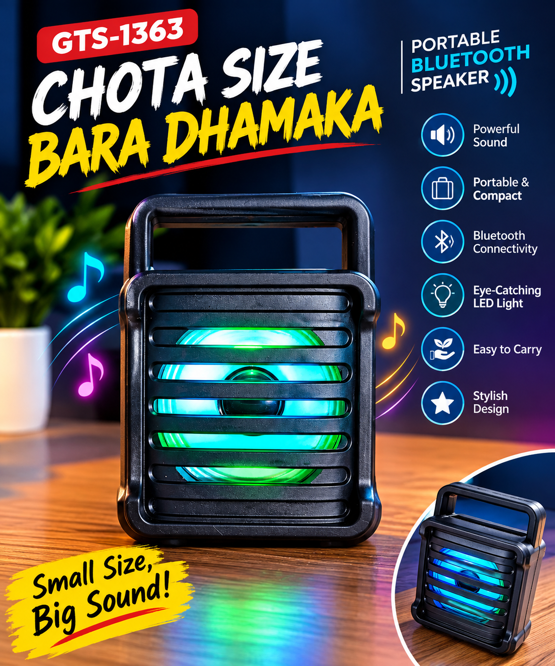 GTS-1363 Bluetooth Speaker – Chhota Size, Bara Dhamaka 🔥
