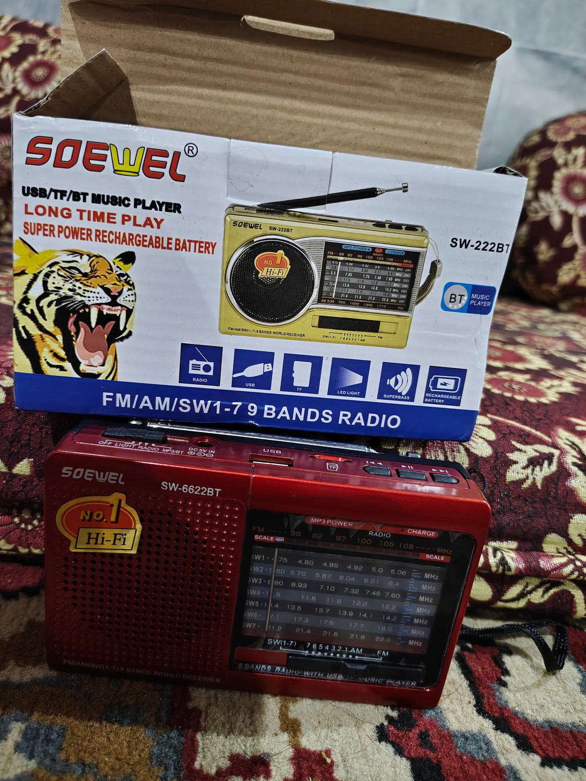 SOEWEL SW-222BT Portable Fm Radio – FM/AM/SW 1-7 Bands, Bluetooth ,USB & TF Card Music Player