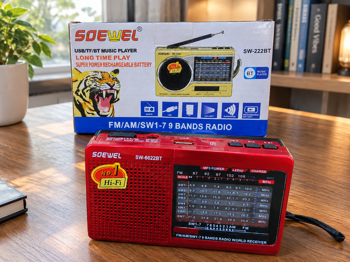 SOEWEL SW-222BT Portable Fm Radio – FM/AM/SW 1-7 Bands, Bluetooth ,USB & TF Card Music Player