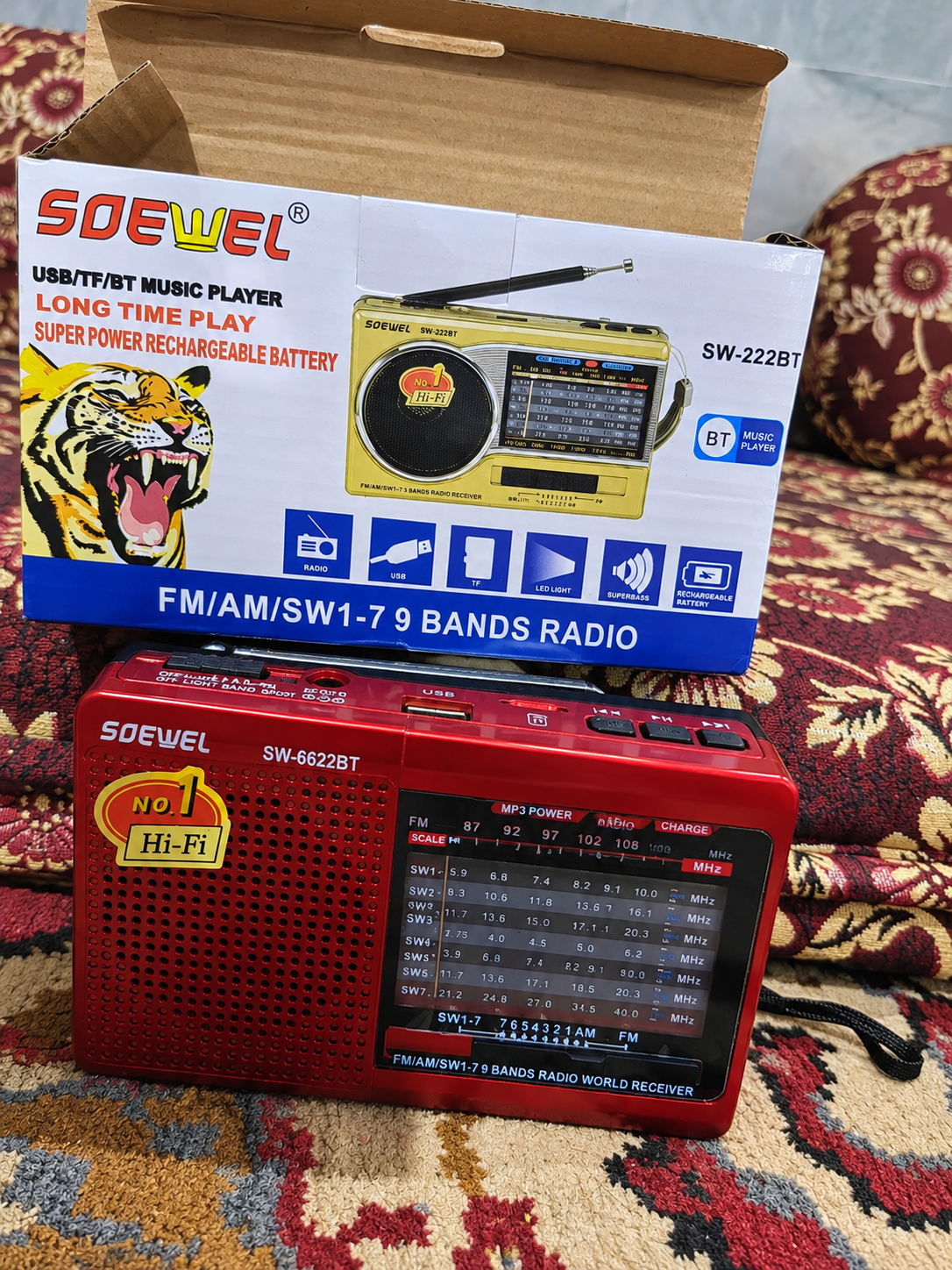 SOEWEL SW-222BT Portable Fm Radio – FM/AM/SW 1-7 Bands, Bluetooth ,USB & TF Card Music Player