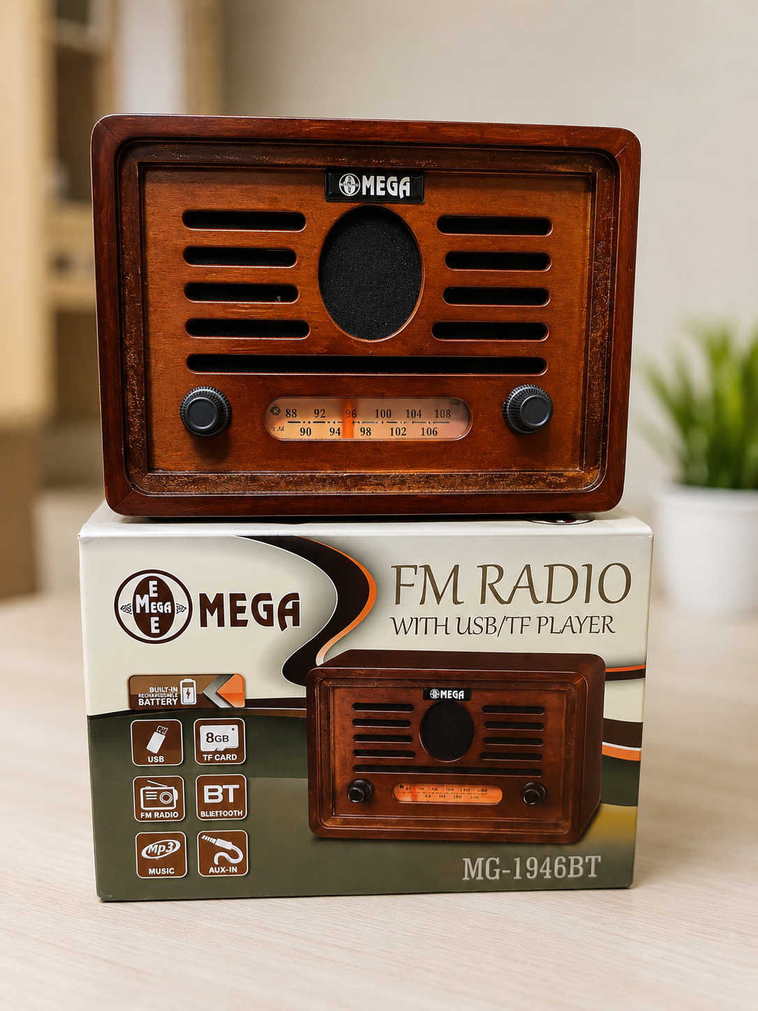 MEGA MG-1946BT Vintage FM Radio | Bluetooth, USB, TF Card, AUX & Rechargeable Battery