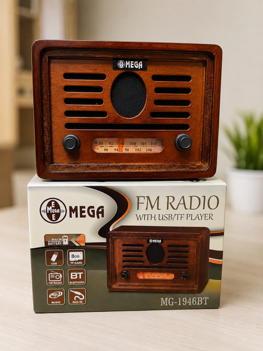 MEGA MG-1946BT Vintage FM Radio | Bluetooth, USB, TF Card, AUX & Rechargeable Battery
