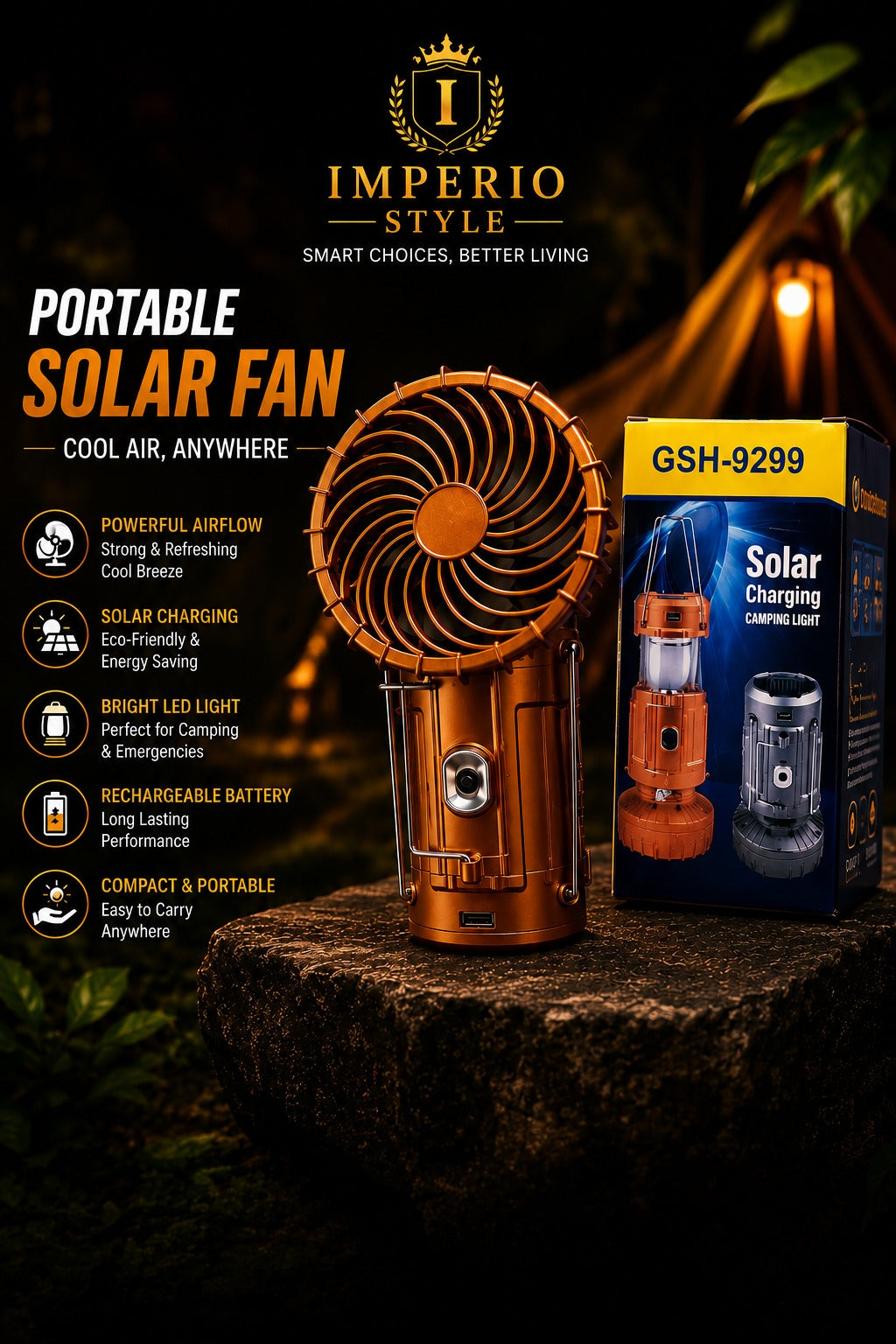 🏕️ Solar Rechargeable Camping Light – Multi-Purpose Emergency Lantern